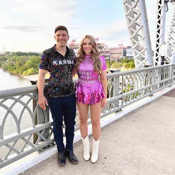 COPY - Eras tour couples outfit // sparkly pink dress + glitter karma shirt - Picture 2 of 2